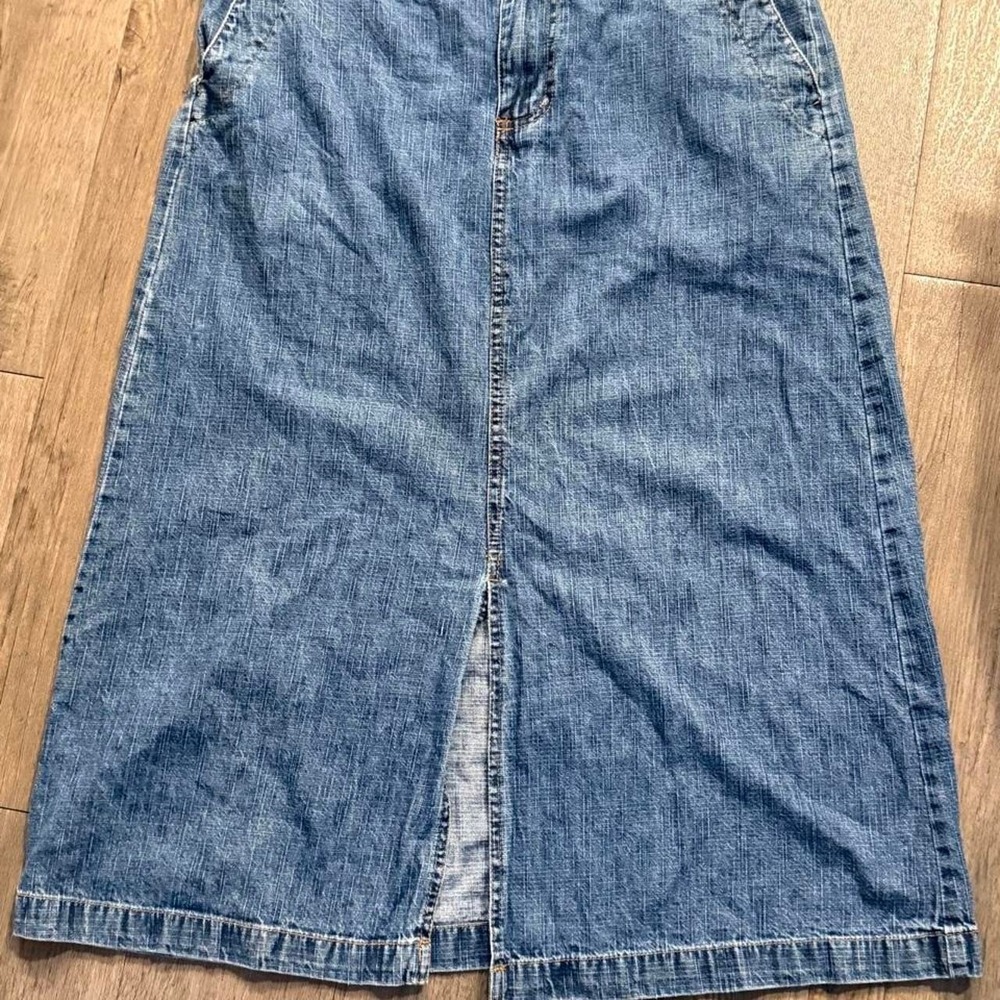 Vintage‎ y2k 2000s White Stag blue denim maxi skirt with slit Size 14